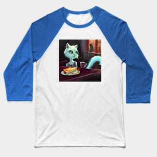 Blue Cat Considers Eating a Mouse Instead of her Quiche Baseball T-Shirt